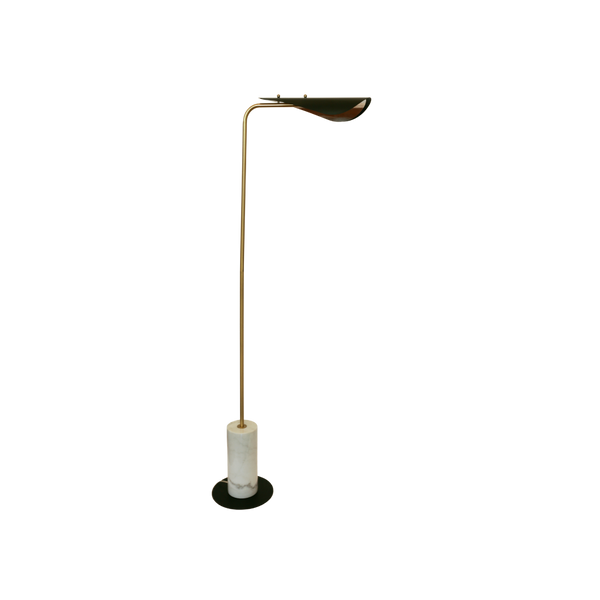 Floor lamp, brass with black metal shade and white marble base